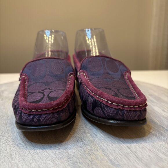 Coach Signature Jacquard Maroon Logo Women's Driving Shoes‎ Loafers US Size 6.5 - Picture 5 of 9